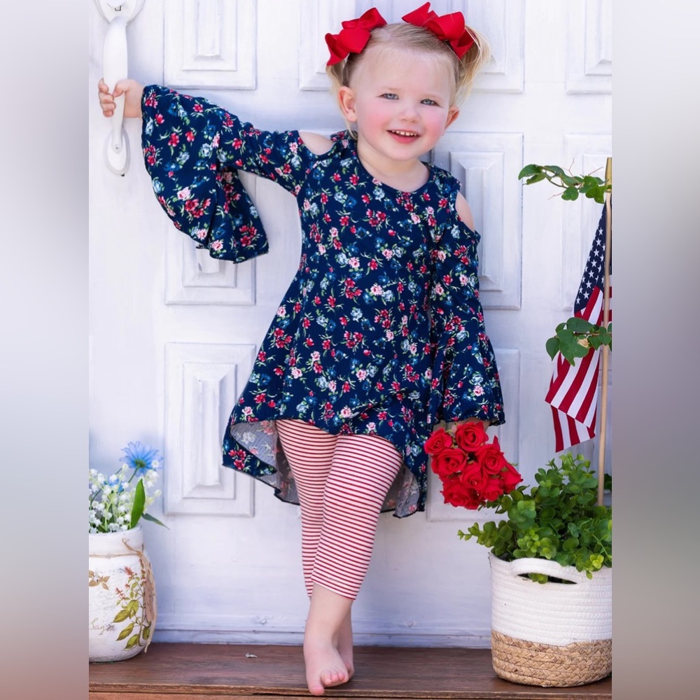Cold Shoulder Tunic & Striped Legging Set size 4T-5T ( Mia Belle)